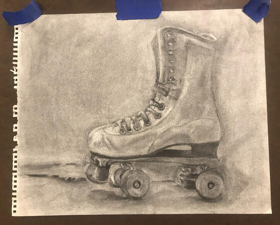 charcoal study of a roller skate shoe. (done for class, 2024)