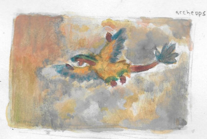 Gouache painting of Archeops from Pokemon (2023)