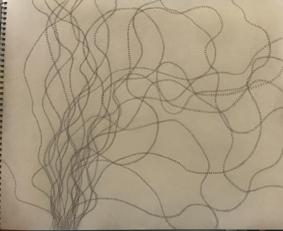 emergent properties artwork, consisting of spiraling z's. drawn with graphite pencil. (done for class, 2024)