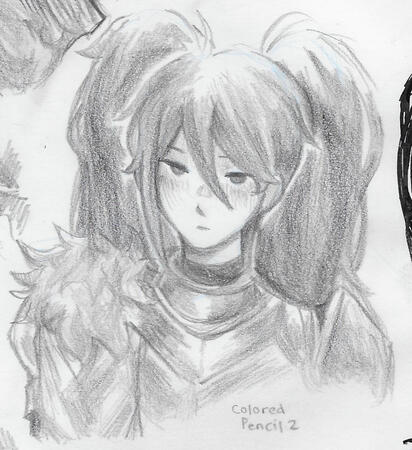 Monochrome colored pencil Knight Miku drawing (2023)